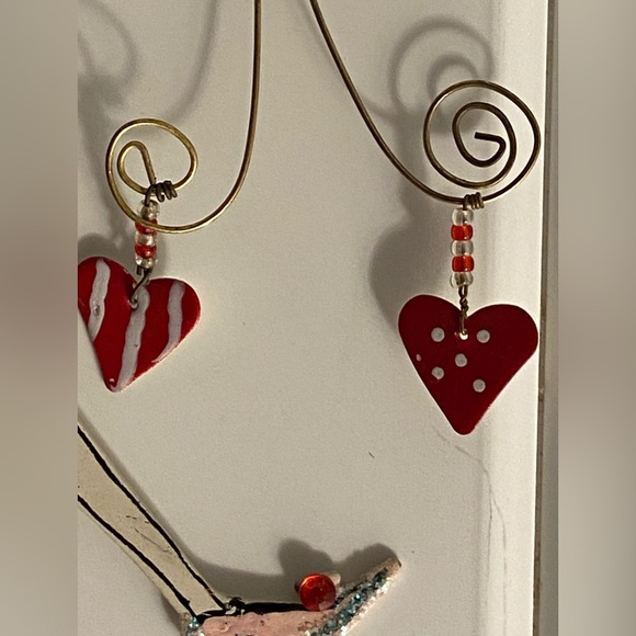 Vintage cat irnament Love Me Love My Cat White Kitty Girl hearts whimsical art - Picture 4 of 9